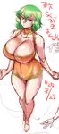 breasts choker curvy danna_(karatekikku) dated green_hair highres huge_breasts kazami_yuuka looking_at_viewer nightgown pout red_eyes short_hair sketch solo text_focus touhou translation_request 