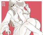  aoi_the_wild ass bathrobe between_legs blush breasts closed_eyes eyebrows fingering hand_between_legs hat holster jakuzure_nonon kill_la_kill kiryuuin_satsuki large_breasts long_hair multiple_girls nipples nudist_beach_uniform short_hair shoulder_holster thick_eyebrows yuri 