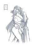  aoi_the_wild ass clothed_female_nude_female highlights hug kill_la_kill kiryuuin_satsuki long_coat long_hair matoi_ryuuko multicolored_hair multiple_girls nude sketch yuri 