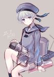  blue_eyes clothes_writing dress grey_hair gun hanekoto hat kantai_collection sailor_dress sailor_hat short_hair sketch solo weapon z1_leberecht_maass_(kantai_collection) 