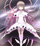  akemi_homura black_hair boots capelet cosplay dress gloves gradient_hair hairband highres long_hair mahou_shoujo_madoka_magica multicolored_hair pink_hair samidare solo spoilers thigh_boots thighhighs ultimate_madoka ultimate_madoka_(cosplay) white_dress white_gloves yellow_eyes 