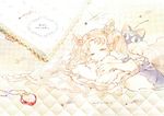  bishoujo_senshi_sailor_moon blanket blue_skirt brooch chibi_usa closed_eyes double_bun jewelry luna-p lying monochrome on_side pillow sepia short_hair signature skirt sleeping solo star twintails yugure_akane 