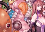  bad_id bad_pixiv_id breasts brown_hair cleavage cleavage_cutout heart helmet kusagami_style large_breasts lips long_hair monster multiple_girls original parted_lips robot signature underboob 