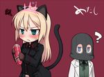  ? animal_ears artificial_vagina black_gloves blonde_hair blush cat_ears cat_tail chibi comic frown glasses gloves green_eyes heinrike_prinzessin_zu_sayn-wittgenstein long_hair multiple_girls noble_witches null_(nyanpyoun) squiggle sweatdrop tail translation_request ursula_hartmann world_witches_series 