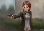  artist_name brown_eyes brown_hair dated epaulettes faux_traditional_media gun handgun jacket kanokoga long_hair minna-dietlinde_wilcke open_clothes open_jacket open_mouth panties pistol rain solo strike_witches unbuttoned underwear uniform walther walther_ppk weapon wet wet_clothes world_witches_series 