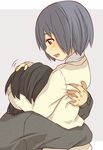  1girl blush hug kiiroi_tamago open_mouth short_hair 