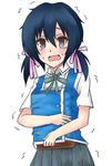  @_@ black_eyes black_hair blue_hair blush d-frag! funabori hair_ribbon highres nikitan_(niki) open_mouth pleated_skirt ribbon school_uniform skirt tears twintails 