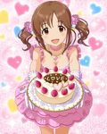  artist_request breasts brown_eyes brown_hair bubble_skirt cake choker cleavage floral_print food frills fruit gloves hair_ornament heart heart_background heart_necklace idolmaster idolmaster_cinderella_girls jewelry jpeg_artifacts lace looking_at_viewer medium_breasts necklace official_art pearl_necklace pink_skirt plate skirt smile solo sparkle strawberry strawberry_shortcake totoki_airi twintails white_gloves 