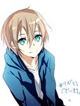  blonde_hair blue_eyes eugeo hood hoodie jacket jianmo_sl short_hair smile sword_art_online 