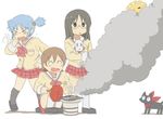  aioi_yuuko black_eyes black_hair blue_hair brown_hair cat cooking dog fan fish glasses grill josephine-843 kamakura_(nichijou) long_hair minakami_mai multiple_girls naganohara_mio nichijou paper_fan sakamoto_(nichijou) scarf school_uniform shichirin smile smoke sun tokisadame_school_uniform twintails uchiwa 