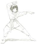 barefoot dougi karate_gi monochrome original short_hair sketch solo traditional_media yoshitomi_akihito 