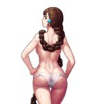  ass back backboob braid breasts brown_eyes brown_hair cowboy_shot from_behind fundoshi gonster hair_over_shoulder hands_on_hips highres hips japanese_clothes large_breasts long_hair looking_back original single_braid solo sweat topless underwear underwear_only very_long_hair 