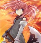  axe blue_eyes holding holding_axe koron_(tkhsrui) lowres orange_background pink_hair presea_combatir short_hair sidelocks skirt solo tales_of_(series) tales_of_symphonia twintails weapon 