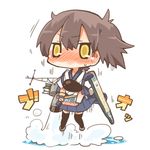  arrow blush brown_hair chibi flight_deck floating kaga_(kantai_collection) kantai_collection levitation long_hair lowres muneate quiver rebecca_(keinelove) side_ponytail skirt solo translation_request yellow_eyes 