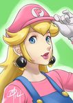  blonde_hair blue_eyes bob-omb daniel_macgregor earrings gloves hat hat_tip jewelry lipstick long_hair makeup mario_(series) parted_lips pink_lipstick princess_peach solo super_mario_bros. suspenders white_gloves 