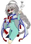  ahoge blazblue bodysuit cape doll eyepatch nu-13 ragna_the_bloodedge red_eyes silver_hair 