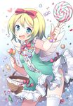  blonde_hair blue_eyes candy character_request food lollipop mauve short_hair single_thighhigh solo sword_girls thighhighs white_day 