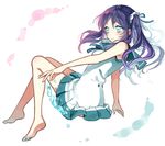  bad_id bad_pixiv_id bare_legs barefoot blue_eyes bubble buun_ko dress hiradaira_chisaki long_hair long_legs nagi_no_asukara purple_hair sailor_dress school_uniform serafuku side_ponytail 