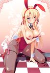  animal_ears arm_support black_legwear blonde_hair blue_eyes blush breast_hold breasts bunny bunny_ears bunny_girl bunny_tail bunnysuit checkered checkered_floor cherry cleavage cocktail_glass cup cygnus_(cygnus7) detached_collar dress_pull drinking_glass egg_vibrator fake_animal_ears food fruit kneeling large_breasts long_hair looking_at_viewer md5_mismatch nipples original pantyhose parted_lips pussy_juice pussy_juice_puddle pussy_juice_trail revision solo spill spread_legs tail torn_clothes torn_legwear tray vibrator wrist_cuffs 