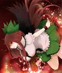  arano_oki arm_cannon bow breasts brown_hair feathered_wings hair_bow highres large_breasts long_hair red_shirt reiuji_utsuho shirt solo touhou weapon wings wristband 