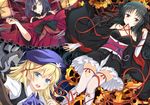  arm_belt bare_shoulders black_hair blonde_hair blue_eyes blush breasts bridal_gauntlets chain charlotte_belew choker cleavage dragon eyepatch gears hair_ribbon halterneck hat japanese_clothes jianren karyuusai_shouko kimono lipstick long_hair looking_at_viewer machine-doll_wa_kizutsukanai makeup multiple_girls neckerchief obi open_mouth ribbon sash short_kimono sigmund_(machine-doll) small_breasts thighhighs very_long_hair white_legwear yaya_(machine-doll) 