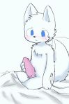  anthro blue_eyes blush canine changed_(video_game) chano cub digital_media_(artwork) erection fur hair lin_(changed) looking_at_penis male mammal orgasm paws penis penis_grab sitting solo white_fur wolf young 