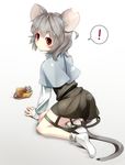  1girl animal_ears basket capelet gorilla_(bun0615) grey_hair highres long_sleeves mouse mouse_ears mouse_tail nazrin red_eyes short_hair skirt socks solo tail touhou 