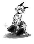  1girl animal_ears barefoot bob_cut cat_ears female midriff ms._fortune_(skullgirls) nadia_fortune scar short_hair shoulders skullgirls sleeveless sleeveless_turtleneck smile solo squatting stitches turtleneck watson 