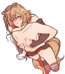  animal_ears bad_id bad_pixiv_id blush breast_grab breasts collarbone elbow_gloves fingerless_gloves gloves grabbing grabbing_from_behind green_eyes holding holding_hair ikarin kantai_collection kemonomimi_mode medium_breasts miniskirt multiple_girls mutsu_(kantai_collection) nagato_(kantai_collection) nipple_tweak nipples one_eye_closed short_hair simple_background skirt tail topless white_background wince yuri 