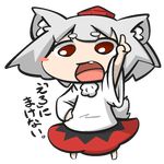  animal_ears bad_id bad_pixiv_id blush_stickers hat inubashiri_momiji inunoko. lowres pointing pointing_up red_eyes silver_hair solo tail tokin_hat touhou translation_request wolf_ears wolf_tail 