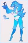  2019 anthro avian barefoot beak bird blue_beak blue_eyes blue_feathers breasts clothed clothing feathers female hi_res kitty_silence kittythesilence simple_background solo standing tweetfur twitter white_background 