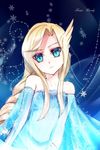  1girl blonde_hair blue_eyes braid braids dress elsa_(frozen) eyes female genderswap hair head_wings lips long_hair makeup misael mizael parody snowflakes solo very_long_hair wing winter yu-gi-oh! yuu-gi-ou_zexal 