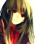  bad_id bad_pixiv_id empty_eyes green_hair hood hood_down hoodie kagerou_project kido_tsubomi long_hair miisa_(spica-0) red_eyes smile solo 