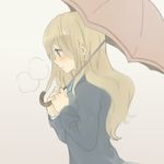  blonde_hair blue_eyes breath k-on! kakari_(peehs) kotobuki_tsumugi long_hair profile sakuragaoka_high_school_uniform school_uniform solo umbrella 