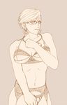  bayonetta bayonetta_(character) bra breasts fujiwaru glasses monochrome short_hair underwear 