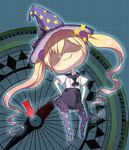  :q blonde_hair compass directional_arrow hand_on_hip hat kantai_collection long_hair majokko_(kantai_collection) pantyhose print_legwear purple_legwear rashinban_musume solo star star_print tongue tongue_out twintails wand witch_hat youqiniang 