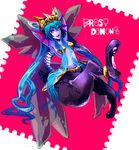  1girl armor blue_hair dark_skin frost_demon_(p&amp;d) head_fins horns monster_girl puzzle_&amp;_dragons red_eyes tail wings 