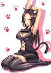  animal_ears black_hair breasts cat_ears cat_tail cleavage large_breasts long_hair noririn original red_eyes solo tail thighhighs 