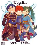  1girl 2boys animated animated_gif blue_hair eliwood eliwood_(fire_emblem) fire_emblem fire_emblem:_rekka_no_ken green_hair hector hector_(fire_emblem) long_hair lyndis_(fire_emblem) mimiblargh multiple_boys nintendo red_hair 