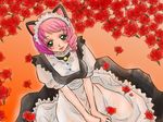  alisa_boskonovich alternate_costume animal_ears asymmetrical_hair blush breasts cat_ears drill_hair enmaided flower green_eyes kemonomimi_mode maid multicolored_hair pink_hair rose smile solo suzuki_(almondcake) tekken two-tone_hair 