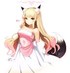 1girl animal_ears bettols blonde_hair character_request dungeon_and_fighter female fox_ears fox_tail green_eyes korean long_hair looking_at_viewer simple_background solo tail white_background 