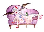  bad_id bad_pixiv_id bat_wings book chachao closed_eyes couch crescent crossed_legs hair_ornament hair_ribbon lantern lavender_hair long_hair lying mary_janes multiple_girls no_hat no_headwear on_back patchouli_knowledge purple_eyes remilia_scarlet ribbon shoes short_hair sitting touhou wide_sleeves wings 