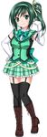  boots cross-laced_footwear elbow_gloves full_body garter_straps gloves green_eyes green_hair highres itsuki_sayaka lace-up_boots marronni_yell official_art pleated_skirt ponytail skirt solo thighhighs transparent_background urita_ruri white_gloves 