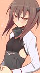  9law blush brown_eyes brown_hair flat_chest hands_together headgear highres kantai_collection short_hair signature sketch solo taihou_(kantai_collection) 