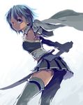  ;) absurdres armband blue_eyes blue_hair cape gloves highres konya_(chocolate_palette) looking_back magical_girl mahou_shoujo_madoka_magica miki_sayaka one_eye_closed short_hair simple_background smile solo sword thighhighs weapon white_background zettai_ryouiki 