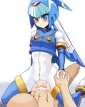  artist_request blue_eyes blush bodysuit clothed_female_nude_male cowgirl_position cum cum_in_pussy fairy_leviathan girl_on_top interlocked_fingers karaza_(kurobutimegane) leviathan_(rockman) penis rockman rockman_zero sex skin_tight straddling torn_bodysuit torn_clothes uncensored vaginal 