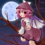  arm_support bird_wings dress fingernails full_moon hat highres in_tree juliet_sleeves long_fingernails long_sleeves looking_at_viewer moon mystia_lorelei night open_mouth outdoors outstretched_hand pink_eyes pink_hair puffy_sleeves rishu_(stilla_stella) sharp_fingernails short_hair solo touhou tree tree_branch wings 