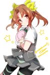  brown_eyes brown_hair character_doll dated doll doll_hug hair_ribbon kagerou_(kantai_collection) kantai_collection ribbon school_uniform shiranui_(kantai_collection) short_hair short_sleeves signature solo star takeshima_(nia) twintails twitter_username vest 