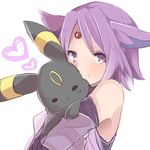  animal_ears blush doll doll_hug espeon facial_mark forehead_mark gen_2_pokemon heart looking_at_viewer personification pokemon pokemon_(creature) purple_eyes purple_hair short_hair smile takeshima_(nia) umbreon white_background 