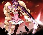  big_hair blonde_hair bow dress drill_hair eyepatch frills hair_bow harime_nui kill_la_kill long_hair n36hoko pink_bow scissor_blade smile solo strapless strapless_dress twin_drills twintails weapon wrist_cuffs 